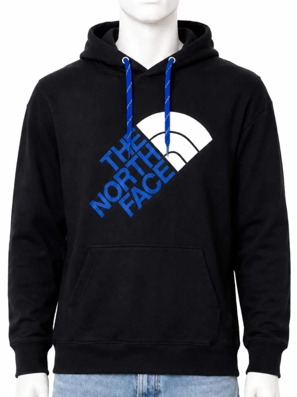 The North Face Mens Medium Hoodie Black Blue Big Logo Pullover